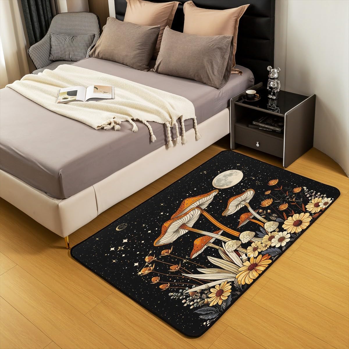 71PDxLGnpL._AC_SL1200_.jpg Castle Fairy Mushroom Rug 3'x5',Watercolor Flowers Decor Area Rug for Girls Women Men Teens,Gothic Nature Burgundy Plant Non Shedding Rug for Bedroom Playroom Living Room - Image 5
