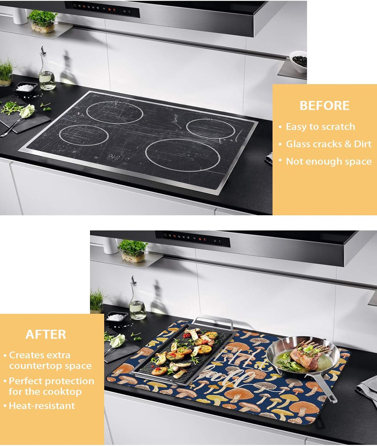 71Pcwjd3AiL._AC_SL1500_.jpg Stove Top Cover, Hello Fall Thanksgiving Orange Yellow Mushroom Navy Blue Anti-Slip Heat Resistant Electric Stove Top Cover, Ceramic Glass Cooktop Protector Stove Covers for Flat Top Oven - Image 3