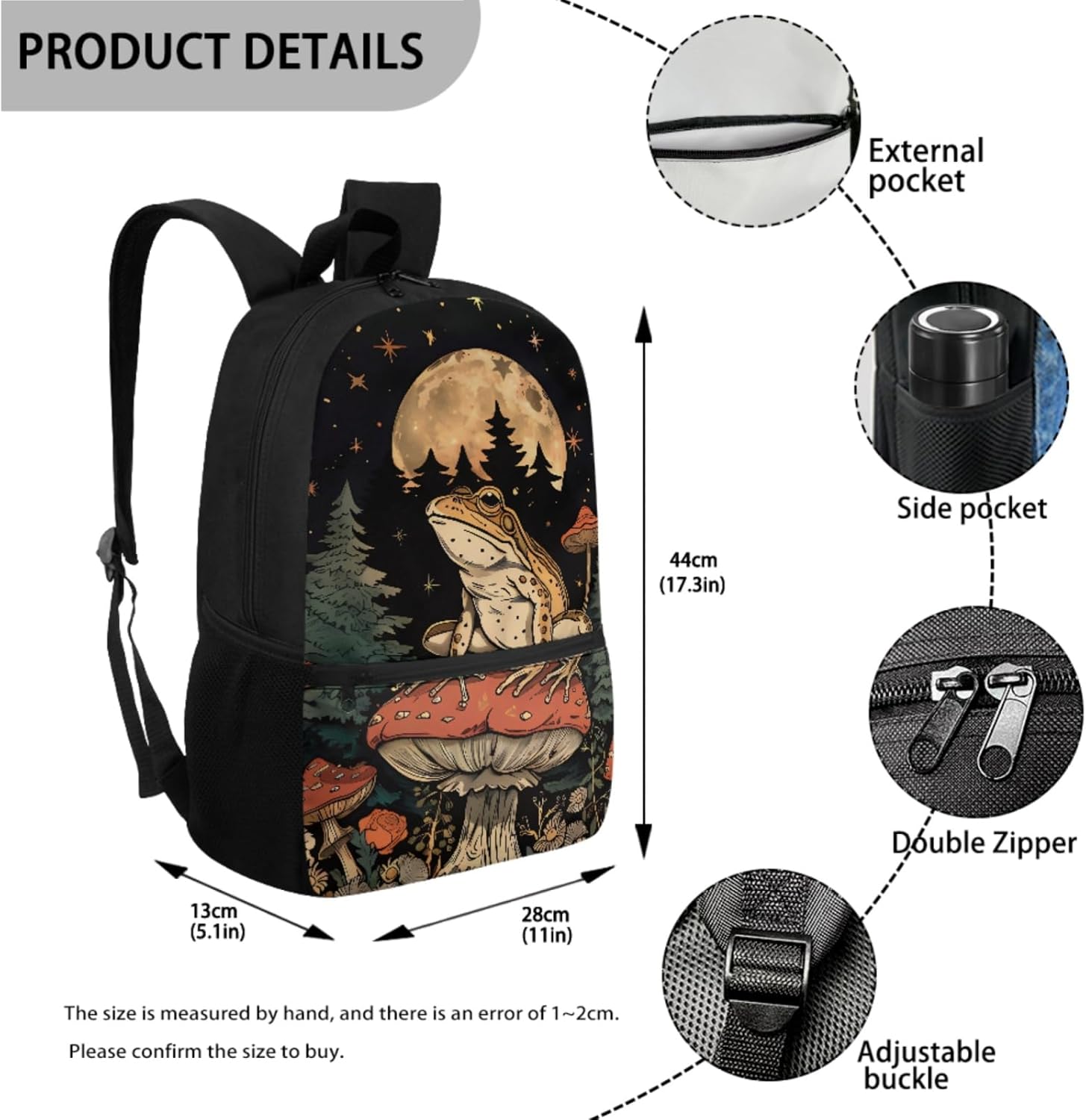 71QMvdRGZeL._AC_SL1500_.jpg Mushroom Frog Backpacks with Lunch Bags for Kids Girls Bookbags Daypack Lunchbox,Pencil Case,Water Bottle Holder Middle Elementary School Book Bags 10-12 Rucksack Satchel Schoolbag-4 PCS - Image 3