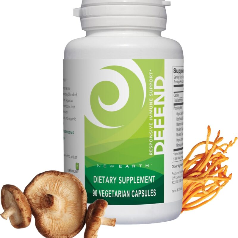 New Earth Defend - Immune Support Mushroom Supplement - Reishi, Cordyceps, Turkey Tail, Beta-Glucan & Organic Wild Microalgae - Vegan, Adaptogenic Formula for Daily Immune & Stress Support, 90 ct
