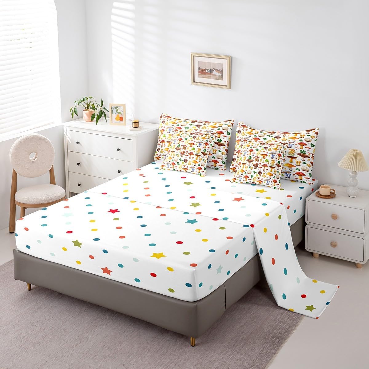 71SOJUrqiHL._AC_SL1200_.jpg Feelyou Kids Cute Mushroom Decor Comforter Set with Sheets 7 Piece Cartoon Mushrooms Bedding Set Full Size for Boys Girls Teens Kawaii Fungus Bed in a Bag Wild Mushroom Stuff Bed Set - Image 4