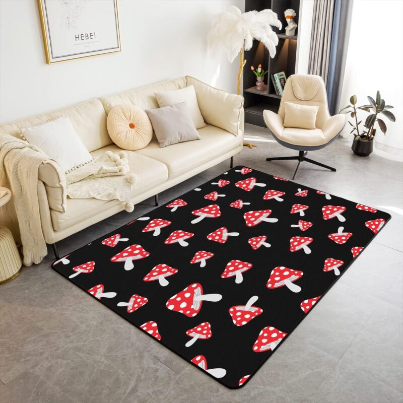 jejeloiu Cute Mush Accent Rug Cartoon Mushrooms Pattern Decorative Carpet Set Kawaii Fungus Rugs for Living Room Wild Mushroom Stuff Red Indoor Floor Mat Accent Rug 5x7 Inch