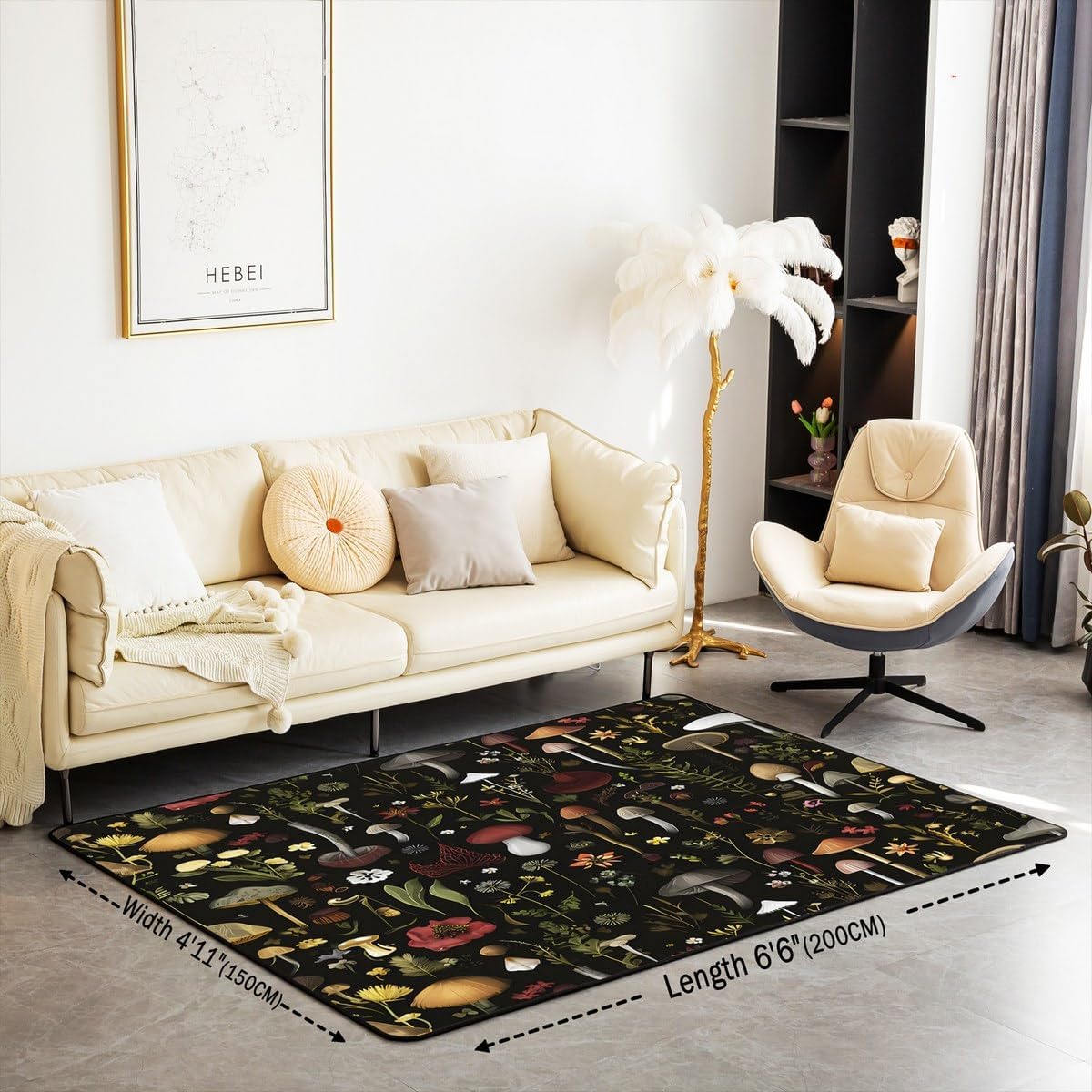 71Seojcg3L._AC_SL1200_.jpg jejeloiu Cute Mushroom Living Room Rugs for Bedroom 3x5 Kids Cartoon Mushrooms Decor Carpet for Boys Girls Teens Natural Wild Fungus Floral Botanic Black Area Rug Indoor Floor Mat Room Decor - Image 2