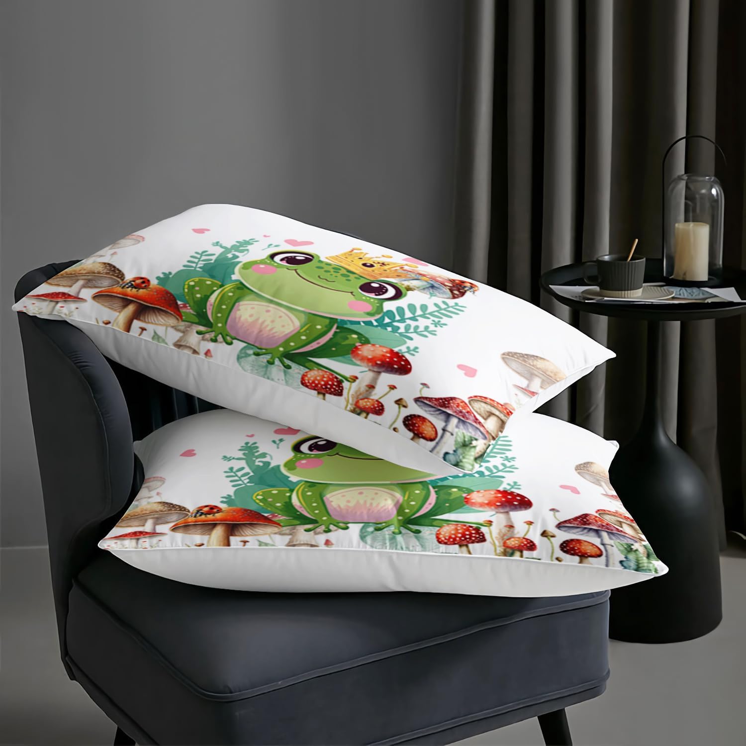 71SoQbpz2L._AC_SL1500_.jpg AILONEN Frog Comforter Set,Frog Mushrooms Comforter Bed in a Bag Bedding Set Twin Size for Teen Boys Kids Girls,Kawaii Amphibious Animal Duvet Set,3 Pieces,1 Comforter + 2 Pillow Shams - Image 6