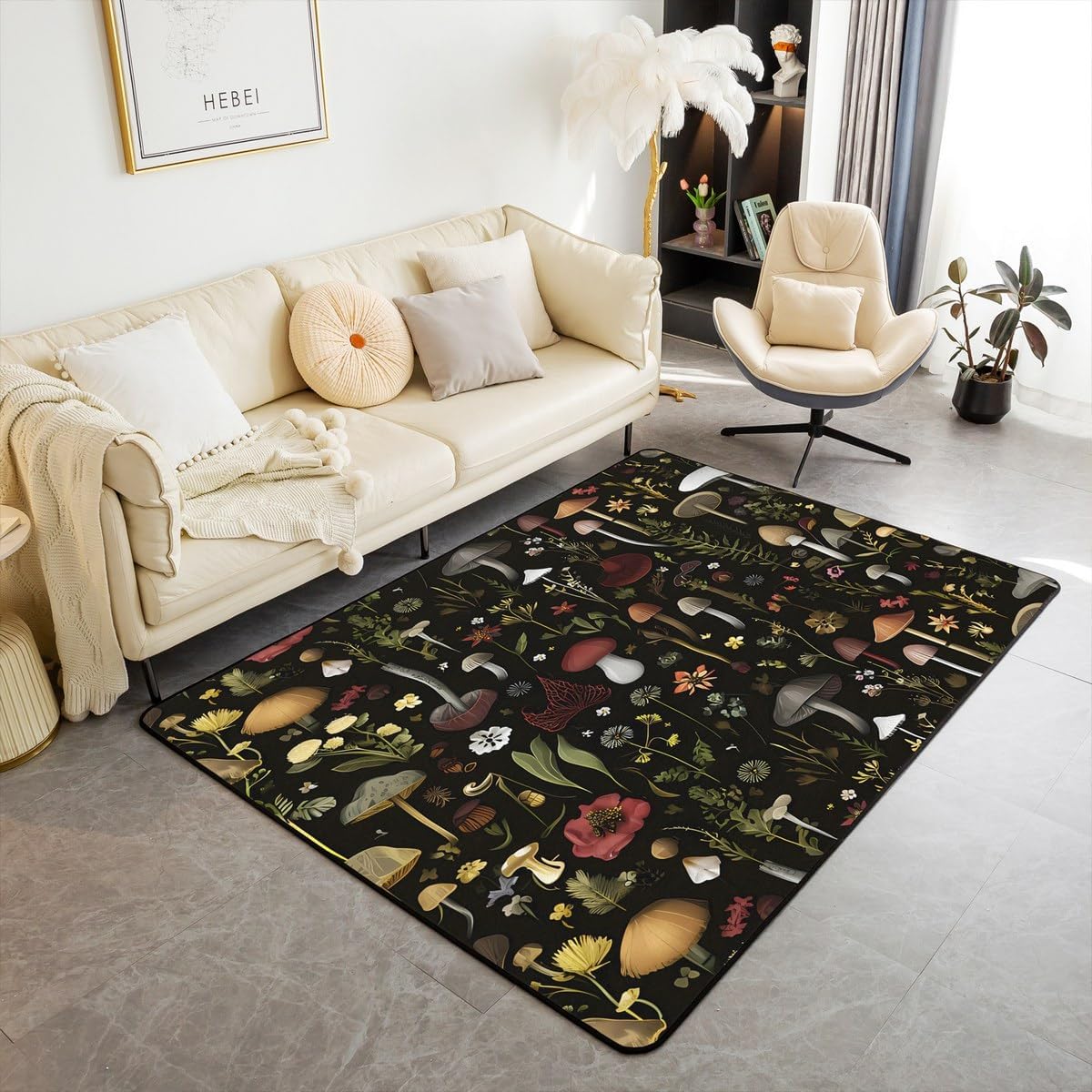 71T3CwvAyYL._AC_SL1200_.jpg jejeloiu Cute Mushroom Living Room Rugs for Bedroom 3x5 Kids Cartoon Mushrooms Decor Carpet for Boys Girls Teens Natural Wild Fungus Floral Botanic Black Area Rug Indoor Floor Mat Room Decor