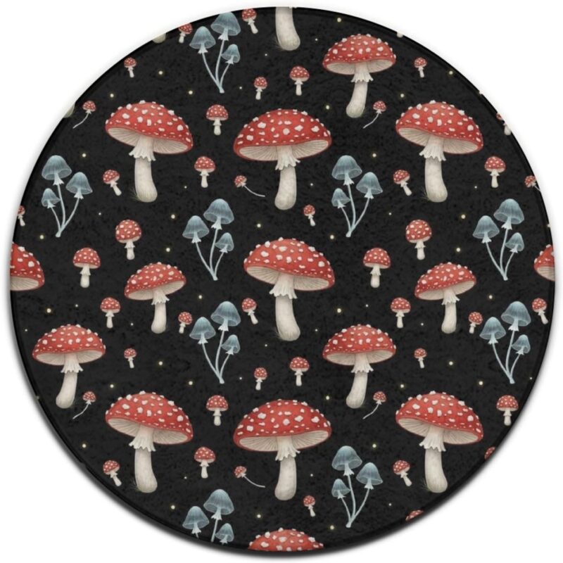 Soft Round Mat Carpet for Room Decorations & Teepee Tent red Mushrooms Indoor Area Rug Non-Slip Round Mat for Bedroom Living Room