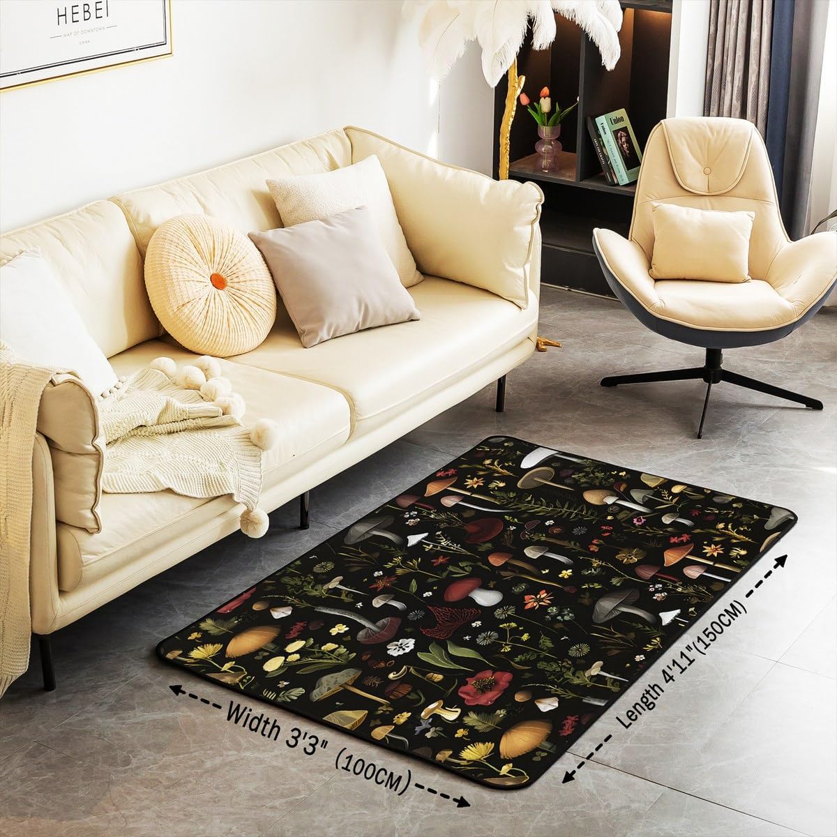 71UQ6vrL7EL._AC_SL1200_.jpg jejeloiu Cute Mushroom Living Room Rugs for Bedroom 3x5 Kids Cartoon Mushrooms Decor Carpet for Boys Girls Teens Natural Wild Fungus Floral Botanic Black Area Rug Indoor Floor Mat Room Decor - Image 3