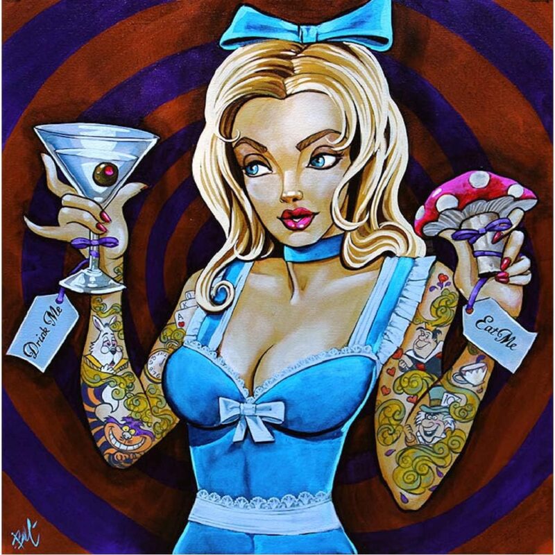 71VLalSHBhL._AC_SL1024_.jpg Eat Me Drink Me by Mike Bell – Alice in Wonderland Martini Tattoo Art | Stretched Gallery Wrapped Canvas Wall Art Print | Ready to Hang | Archival Inks | Made in USA | 15.2L" x 15.1W"