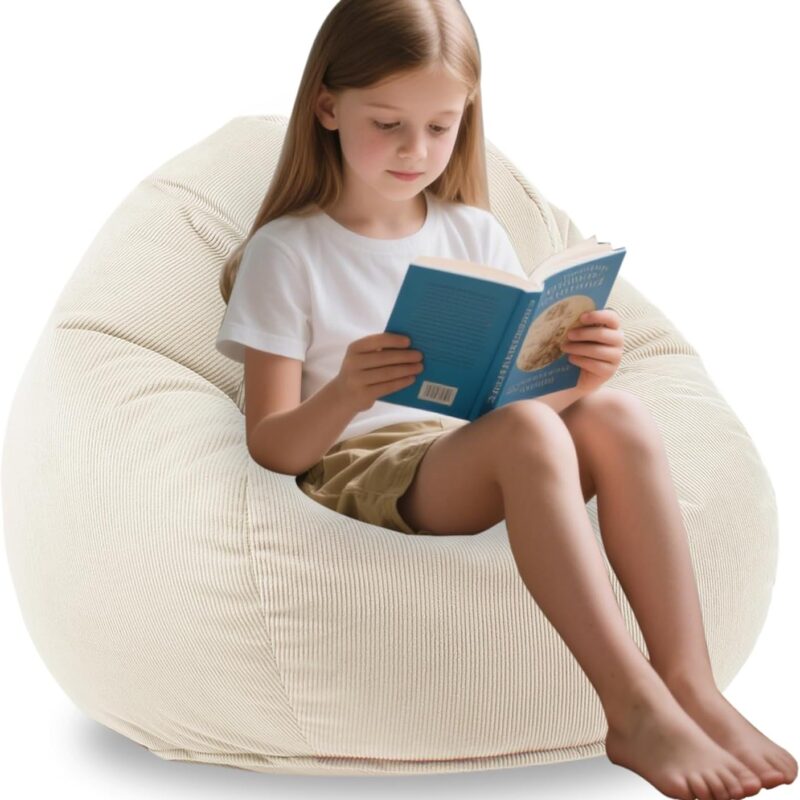 LPMOERA Bean Bag Chair Memory Foam Bean Bag Chairs for Kids/Teens with Filling Round Kids Bean Bag Chair for Living Room Bedroom College Dorm Reading Chair