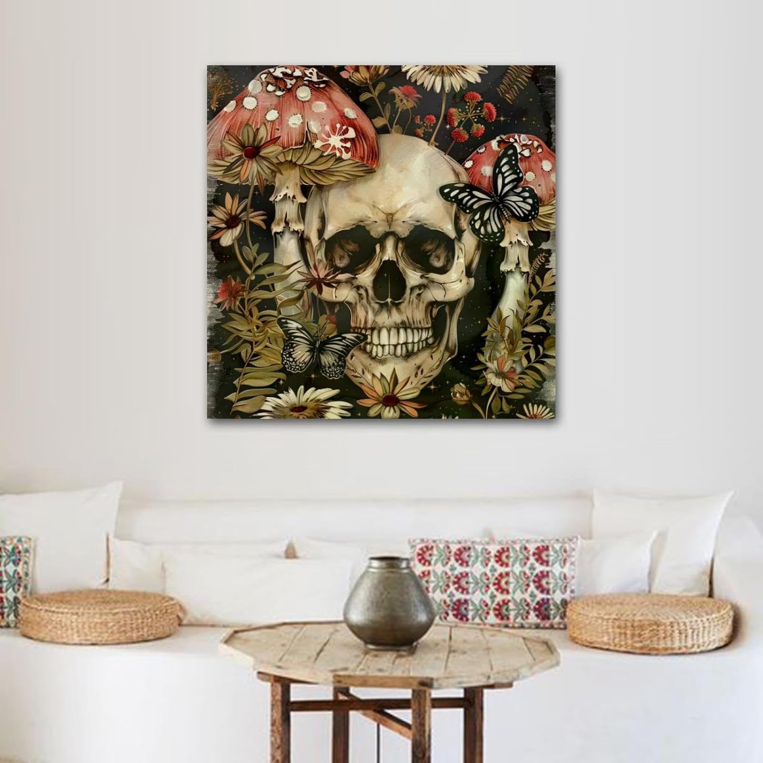 71WNg7AhdrL._AC_SL1500_.jpg Framed Canvas Wall Art Mushroom Butterfly Skull Oil Painting Artwork Picture Posters Wall Decor for Living Room Bedroom Bathroom Office Home Decoration 24x24 in - Image 5