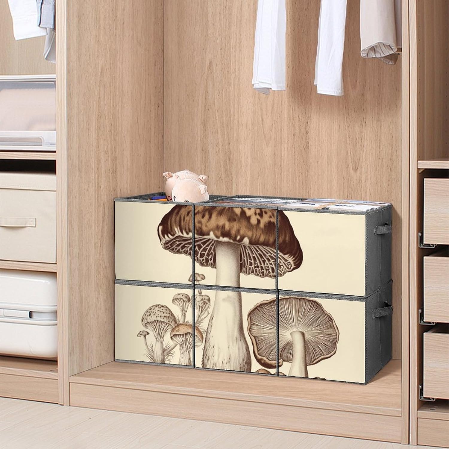 71WZdmR623L._AC_SL1500_.jpg Vintage Mushrooms Drawing Printed Foldable Storage Box with Handle, Suitable for Organization, Wardrobe, Shelf, Office, Toys And Other Cube Organizers - Image 7