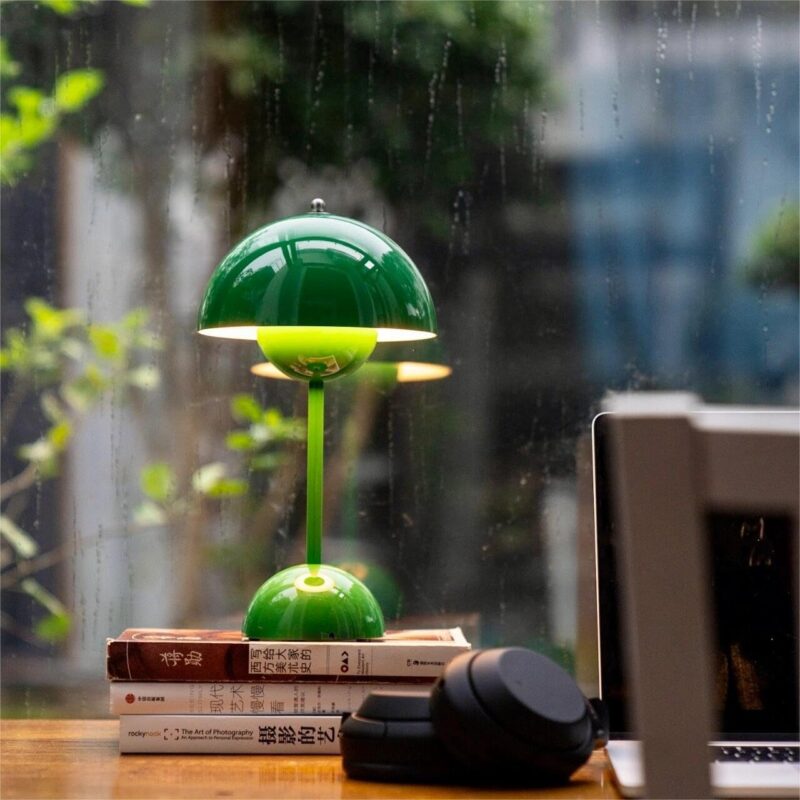 Flowerpot Lamp Modern Flower Bud 12" Cordless Touch Dimmable 2600mAh Rechargeable Desk Lamps Nordic Minimalist Mushroom Lamps Retro Nightstand Bedside Lamp for Bedroom Living Room(Signal Green)