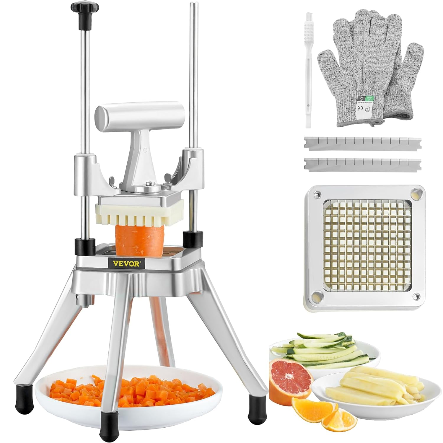 71YIq0e-IvL._SL1500_.jpg VEVOR Commercial Vegetable Fruit Chopper 1/4" Blade Heavy Duty Professional Food Dicer Kattex French Fry Cutter Onion Slicer Stainless Steel for Tomato Peppers Potato Mushroom