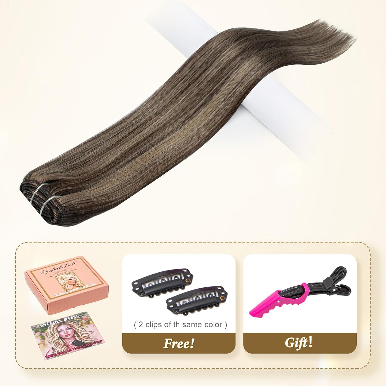 71YLM5XTODL._SL1500_.jpg Clip in Human Hair Extensions Remy Brazilian Clip on Real Human Hair Extensions Chocolate Brown To Caramel Blonde Invisible Double Weft Straight Natural Clip ins Hair for Women 18 Inch 60G 5 PCS - Image 7