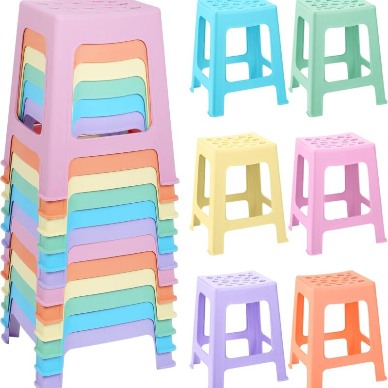 TURSTIN 12 Pack Plastic Stools 16.9 Inch 6 Macaron Colored Nesting Stools Portable Backless Bar Stool Flexible Seating Chairs for Classroom Office Home