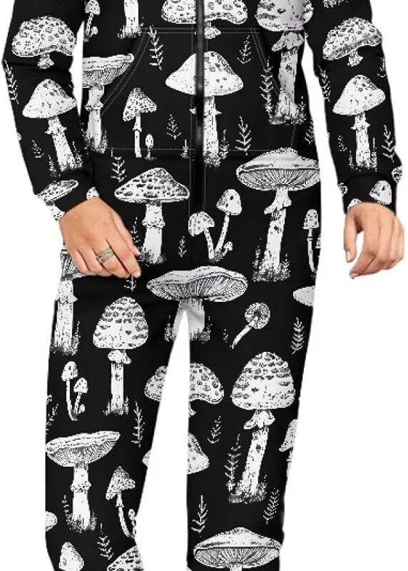 Adults Jumpsuit Unisex Onesie One Piece Pajama Hooded Sleepwear Romper Costume for Halloween Christmas Cosplay