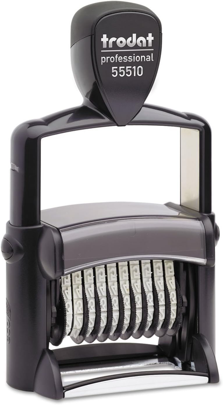 71bCKSla0mL._AC_SL1500_.jpg Trodat Professional Numberer, 10 Digit Self-Inking Numbering Stamp, 3/8 x 2 1/4 Inches (T55510), Black