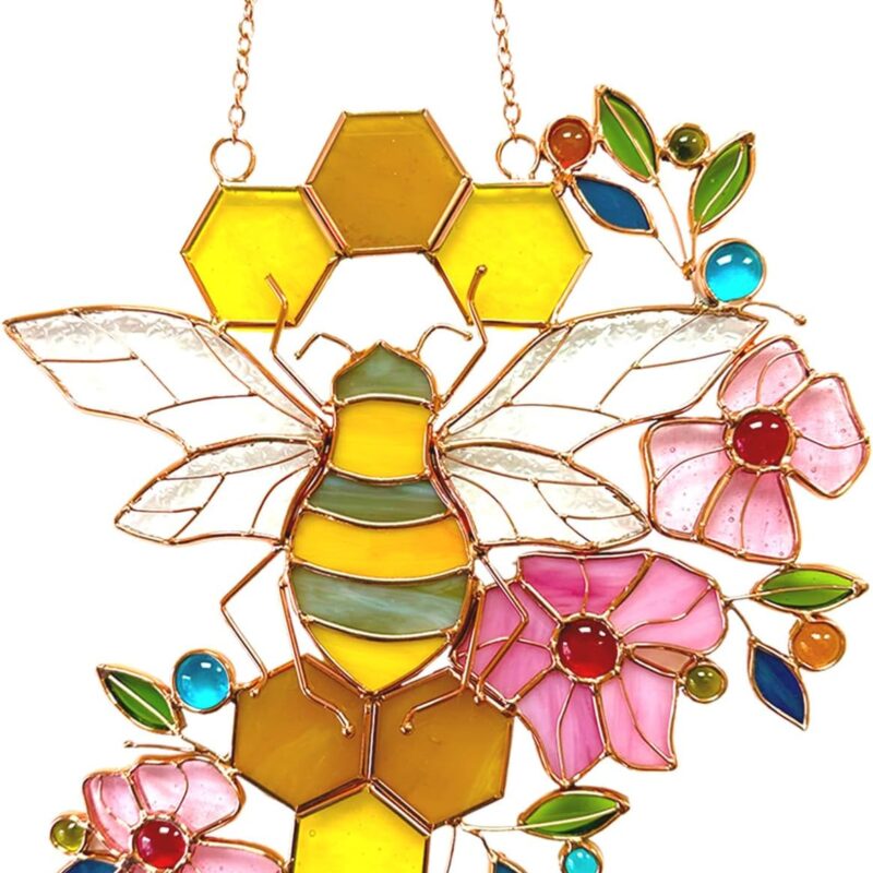 Bee Ornament Suncatcher Stained Glass Window Hangings Suncatcher for Window Gifts for Beelovers Mothers