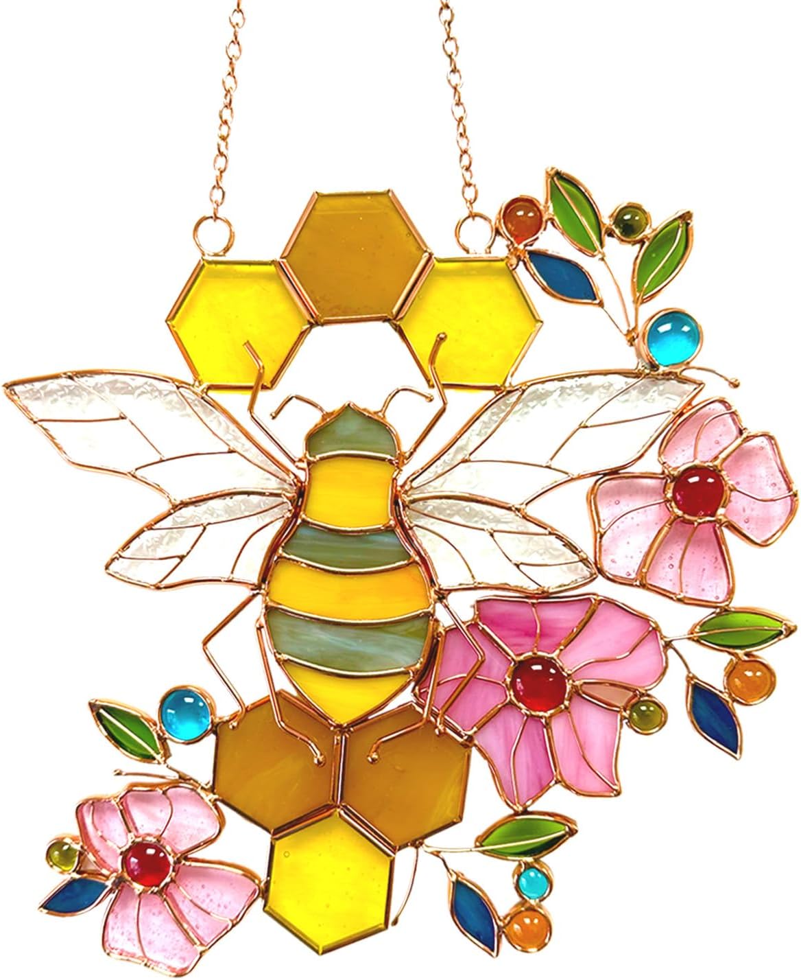 71bnRfRewUL._AC_SL1500_.jpg Bee Ornament Suncatcher Stained Glass Window Hangings Suncatcher for Window Gifts for Beelovers Mothers
