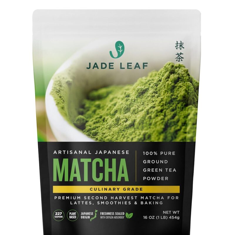 Jade Leaf Matcha Artisanal Matcha Green Tea Powder - Authentic Japanese Origin - Premium Second Harvest Culinary Grade for Baking or Cooking (1 Pound Bulk Resealable Pouch)