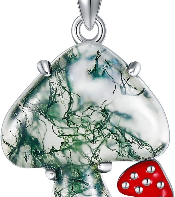 71cUYMFgy5L._AC_SL1500_.jpg YAFEINI Mushroom Necklace Moonstone/Moss Agate/Malachite/Labradorite/Turquoise/Amber/Larimar/Black Onyx/Lapis Lazuli/Peridot/Opal Sterling Silver Mushroom Pendant Mother's Day Jewelry Mothers Day for Women Mom