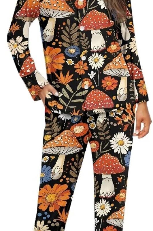 Comfy Pajamas for Women Set Long Sleeve Loungewear Button Up Pajama 2 Piece Soft V Neck Sleepwear with Pockets