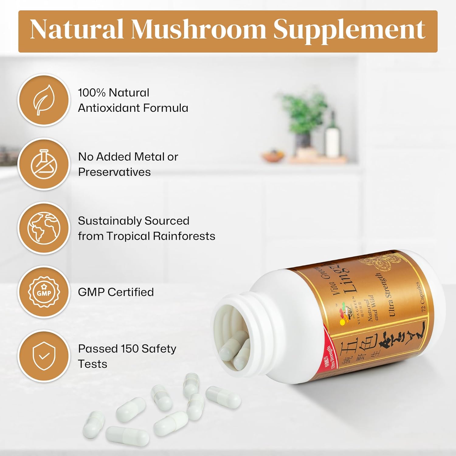 71co9zfw0oL._AC_SL1500_.jpg Vita Green Reishi Mushroom Capsules for Energy, Memory, and Immune Support Cracked Lingzhi Spores – Red Reishi Mushroom Capsules for Vitality and General Wellness Bundle - Image 6