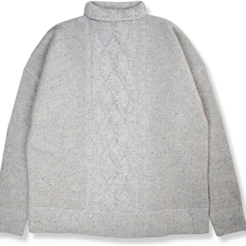 Brooks Brothers Womens Mock Neck Collar Aran Cable Knit Lambswool Blend Sweater,