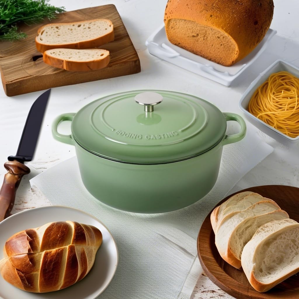 71f9rwm1tiL._AC_SL1024_.jpg Enameled Cast Iron Dutch Oven Pot With Lid, 5.5 Quart, for Bread Baking, Cooking, Pistachio Green - Image 5