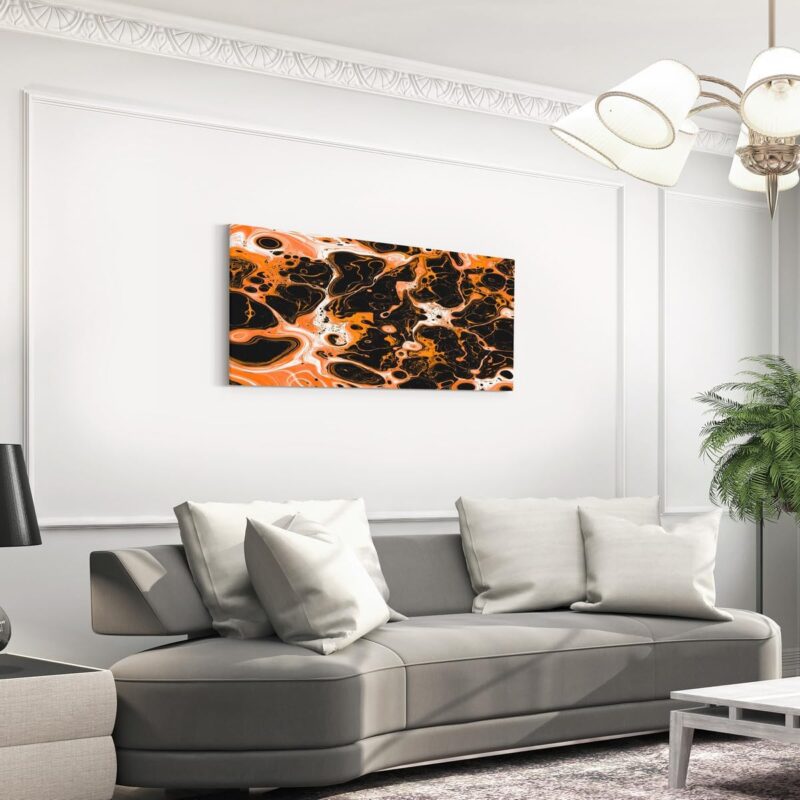Erosebridal Black Orange Wall Decor For Bedroom Living Room Watercolor Abstract Large Wall Art 58"x29" Aesthetic Marbling Fluid Artwork Picture Print,Modern Fashion Canvas Artwork Home Decor