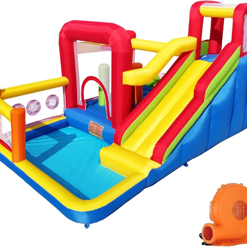 Bounce House, Inflatable Bounce Castle with Blower for Kids, Blow Up Jumping Bouncer with Slide, Climbing Wall, Obstacles, Trampoline, Ball Pit Pool for Indoor Outdoor