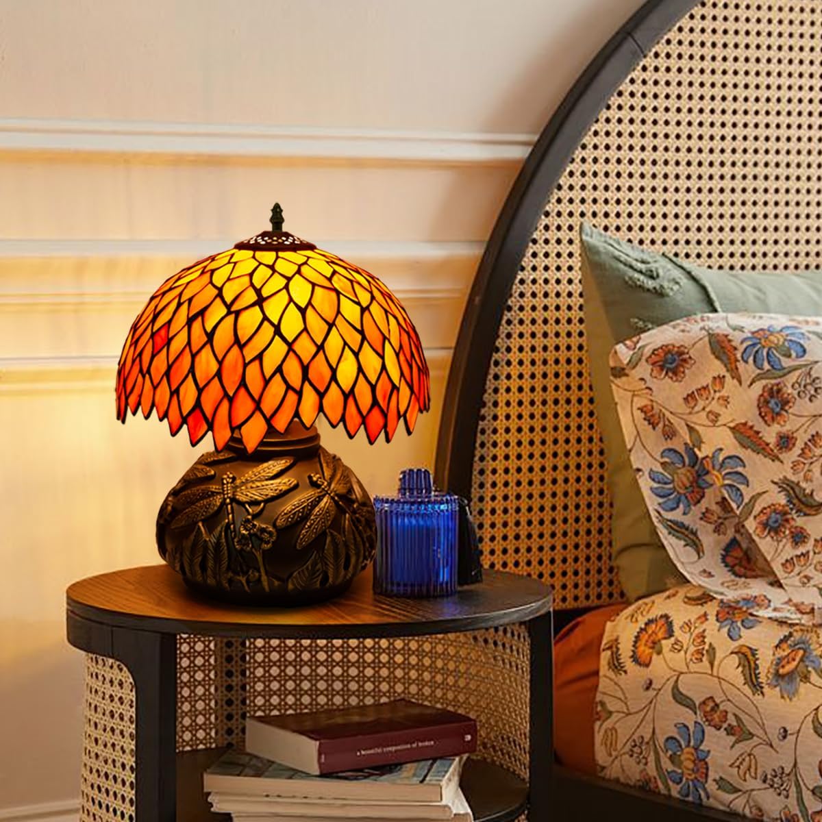 71g0qQqyS6L._AC_SL1200_.jpg Tiffany Style Table Lamp,12x14 inches Stained Glass Lamp with Remote Control, Regulation Colors Temperature and Brightness,Orange Style Tiffany Mushroom Lamp for Bedside - Image 5