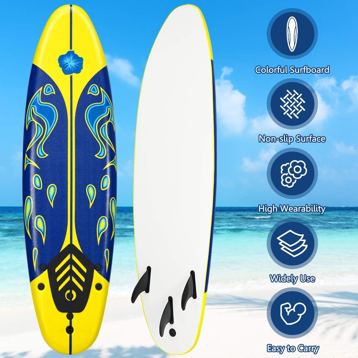 71gIiNTBsOL._AC_SL1200_.jpg Giantex Surfboard, 6 Ft Stand Up Surfing Board with 3 Detachable Fins, Safety Leash, Non-Slip Lightweight Foam Surfboard for Kids, Teenager, Youth - Image 7