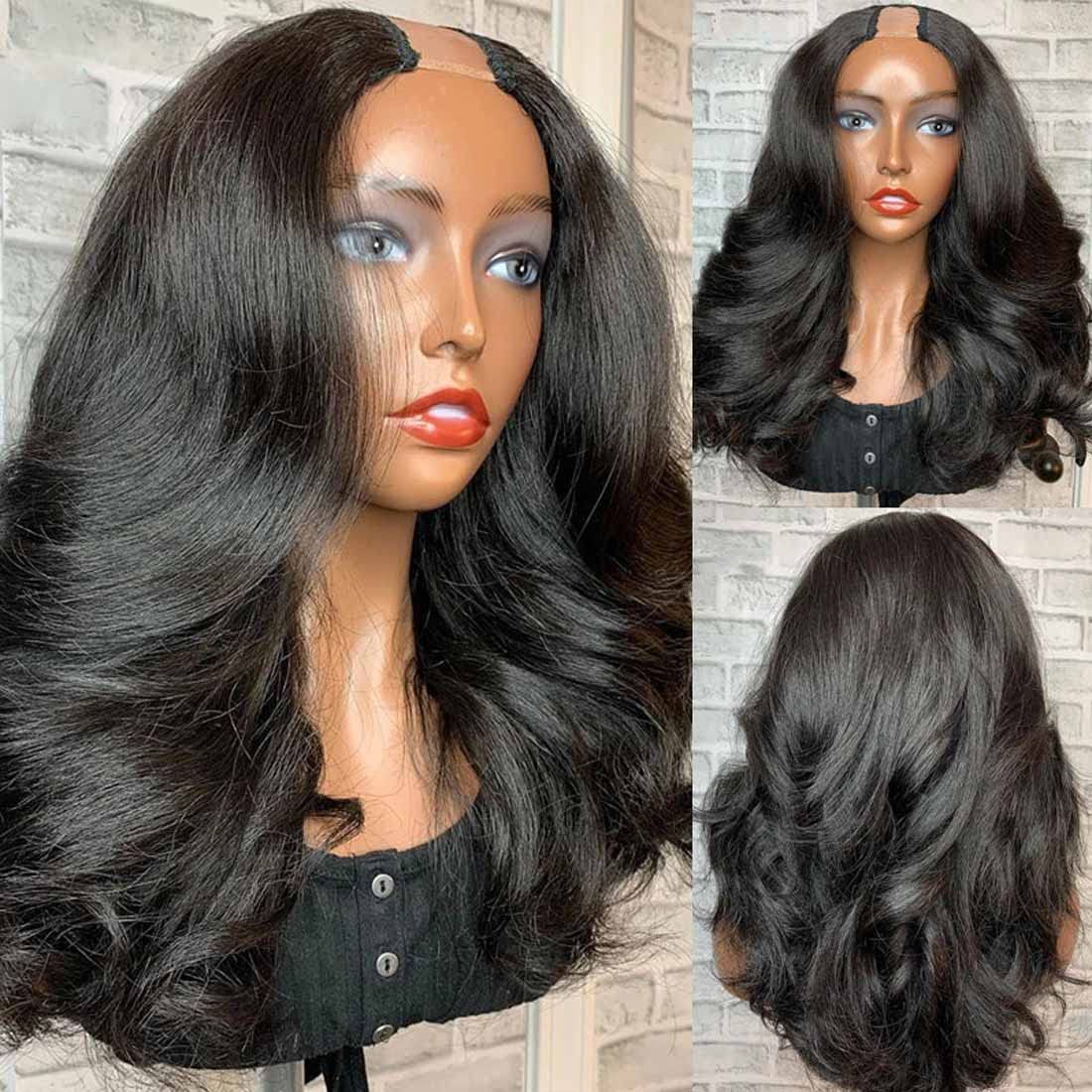 71gcmdPQKFL._SL1100_.jpg Beauty Forever Body Wave U Part Human Hair Wig 150% Density 10A Grade,Brazilian Human Hair Glueless Full Head Clip in Half Wig Free Part Natural Color 20 Inch - Image 2