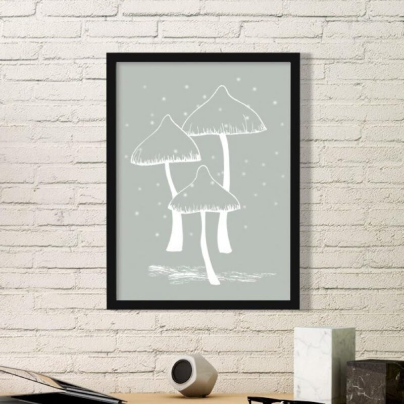 DIYthinker Beautiful Gray Poisonous Mushroom Art Painting Picture Photo Wooden Rectangle Frame Home Wall Decor Gift