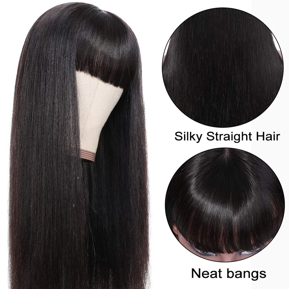71hN1KlWZPL._SL1000_.jpg Lzlefho Straight Wigs Human Hair with Bangs 180% Density Brazilian Virgin Human Hair Wigs Glueless Bangs Wigs for Women None Lace Front Wigs Human Hair Natural Black (18inch) - Image 7
