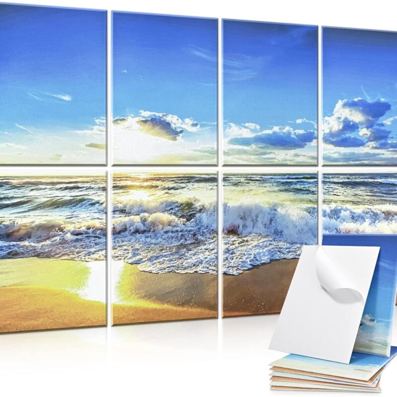 Tutmyrea 8 Pack Art Acoustic Panels, 48" x 32" Self-adhesive Sound Proofing Padding Acoustical Soundproof Wall Panels, Decorative Sound Absorbing Panels for Home Office (Beach Sunset)