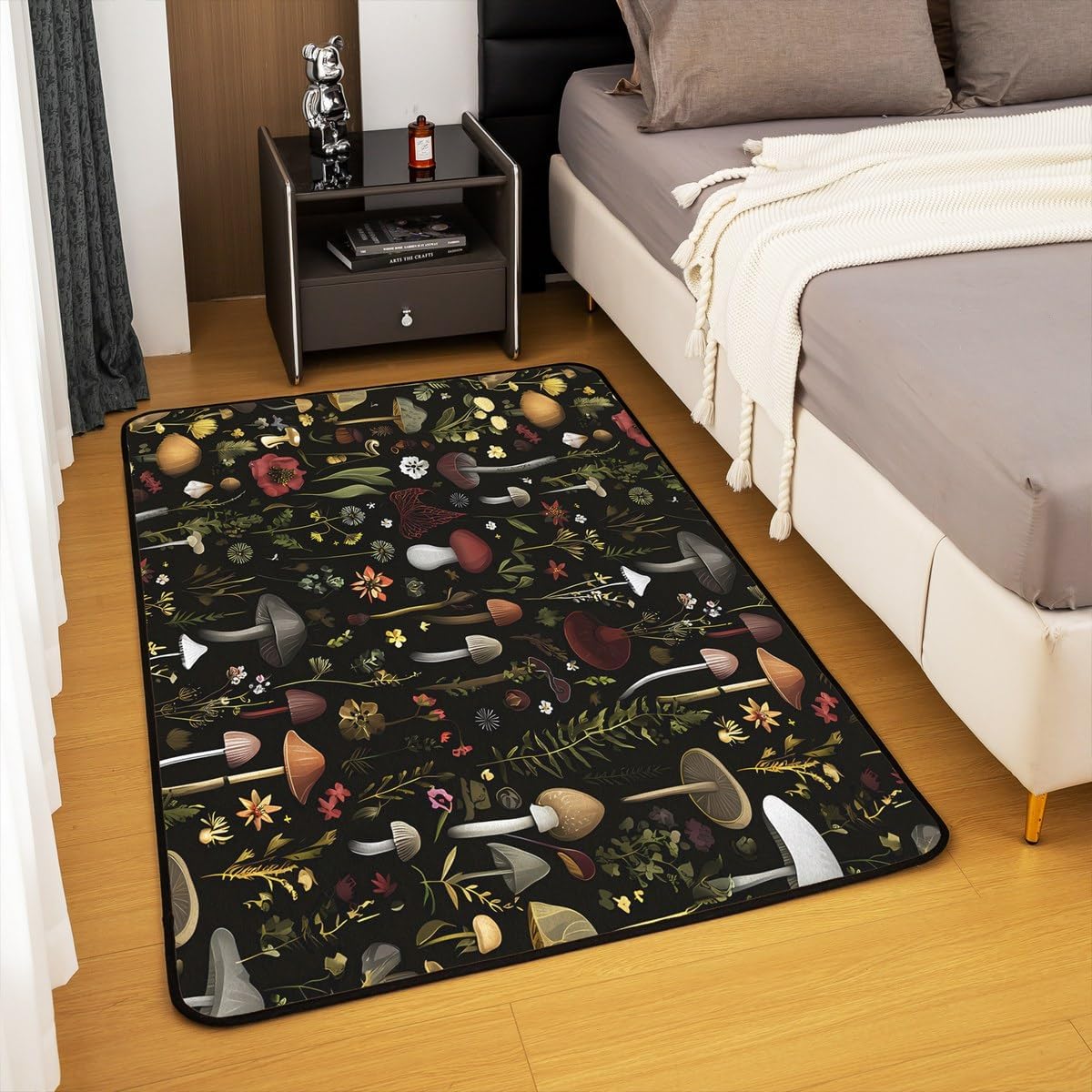 71jmHnW1I0L._AC_SL1200_.jpg jejeloiu Cute Mushroom Living Room Rugs for Bedroom 3x5 Kids Cartoon Mushrooms Decor Carpet for Boys Girls Teens Natural Wild Fungus Floral Botanic Black Area Rug Indoor Floor Mat Room Decor - Image 4