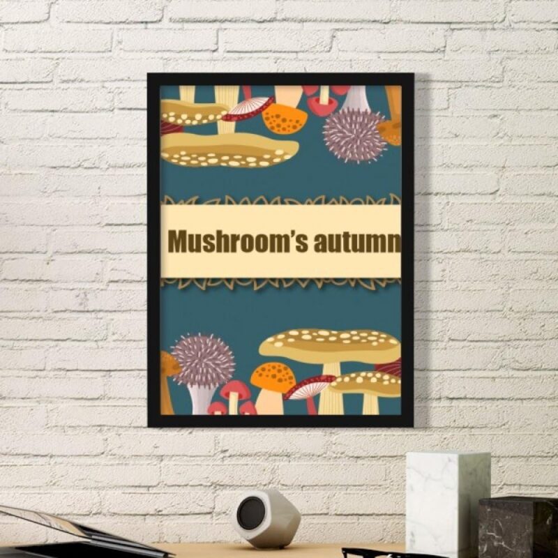 DIYthinker Cute Crazy Blue Mushroom Illustration Art Painting Picture Photo Wooden Rectangle Frame Home Wall Decor Gift