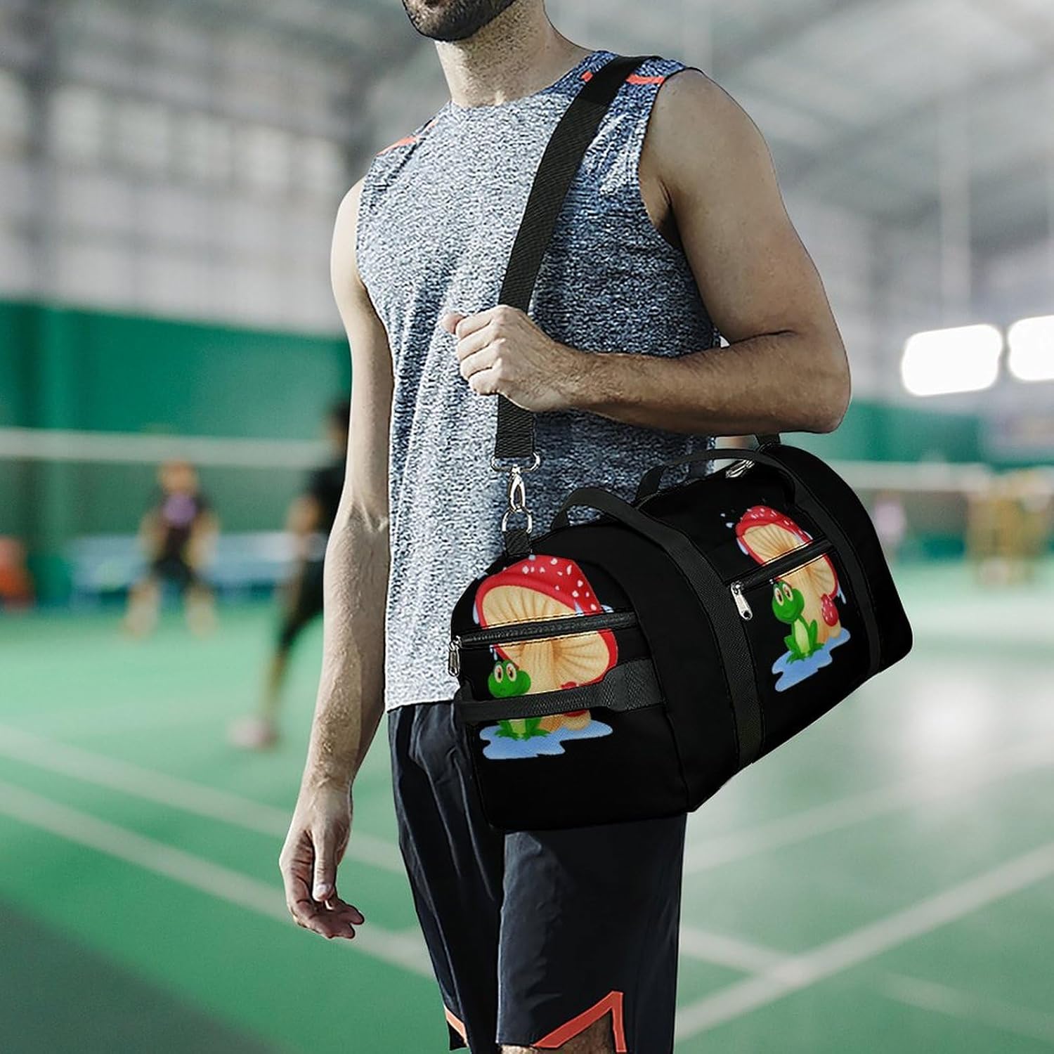 71kPejH1-XL._AC_SL1500_.jpg Mushroom with Toad Gym Duffle Bag Waterproof Travel Bag Small for Sports and Weekend Getaway - Image 6