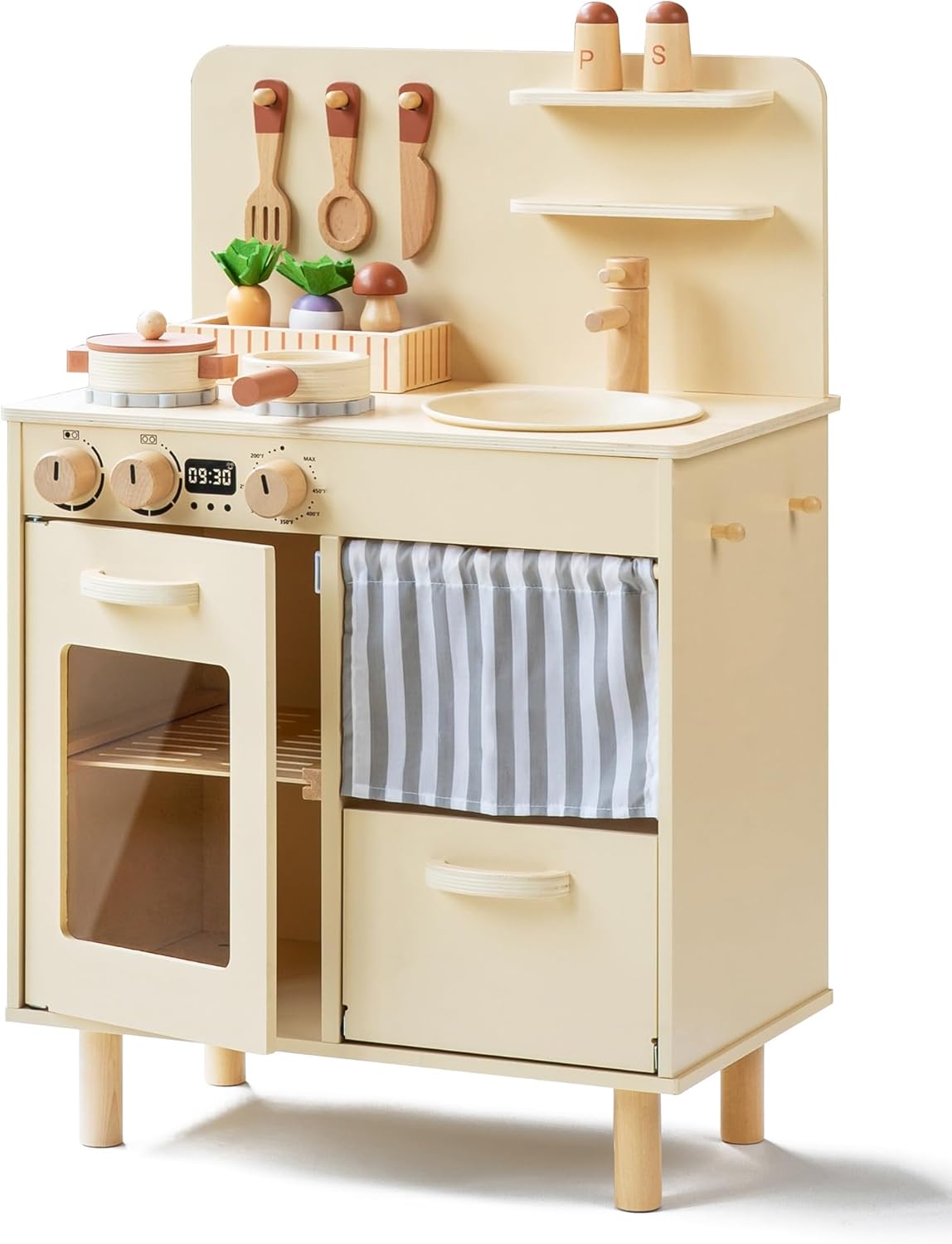 71mFFM82wBL._AC_SL1500_.jpg Play Kitchen for Kids, Classic Wooden Kitchen Playset with Food Accessories Set Ideal for Creative Pretend Play, Suitable for Toddlers, Girls & Boys Ages 3+