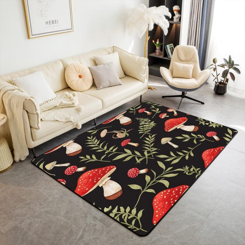 Feelyou Red Cute Mushroom Decor Living Room Rugs Cartoon Mushrooms Area Rug 3x5 for Kids Boys Girls Teens Room Decor Wild Mushroom Stuff Decorative Carpet Kawaii Fungus Indoor Floor Mat