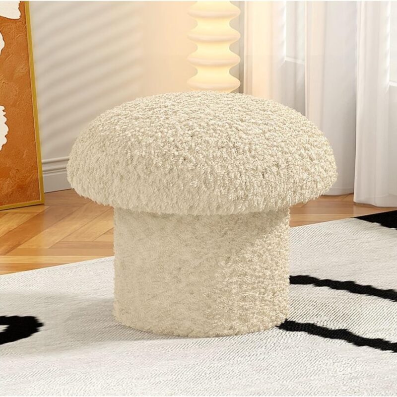 Round Mushroom Ottoman Mushroom Stool Modern Minimalism Mushroom Vanity Stool Soft Comfortable Footstool Ottoman for Living Room Bedroom Balcony (Beige,16in×10in×14in)