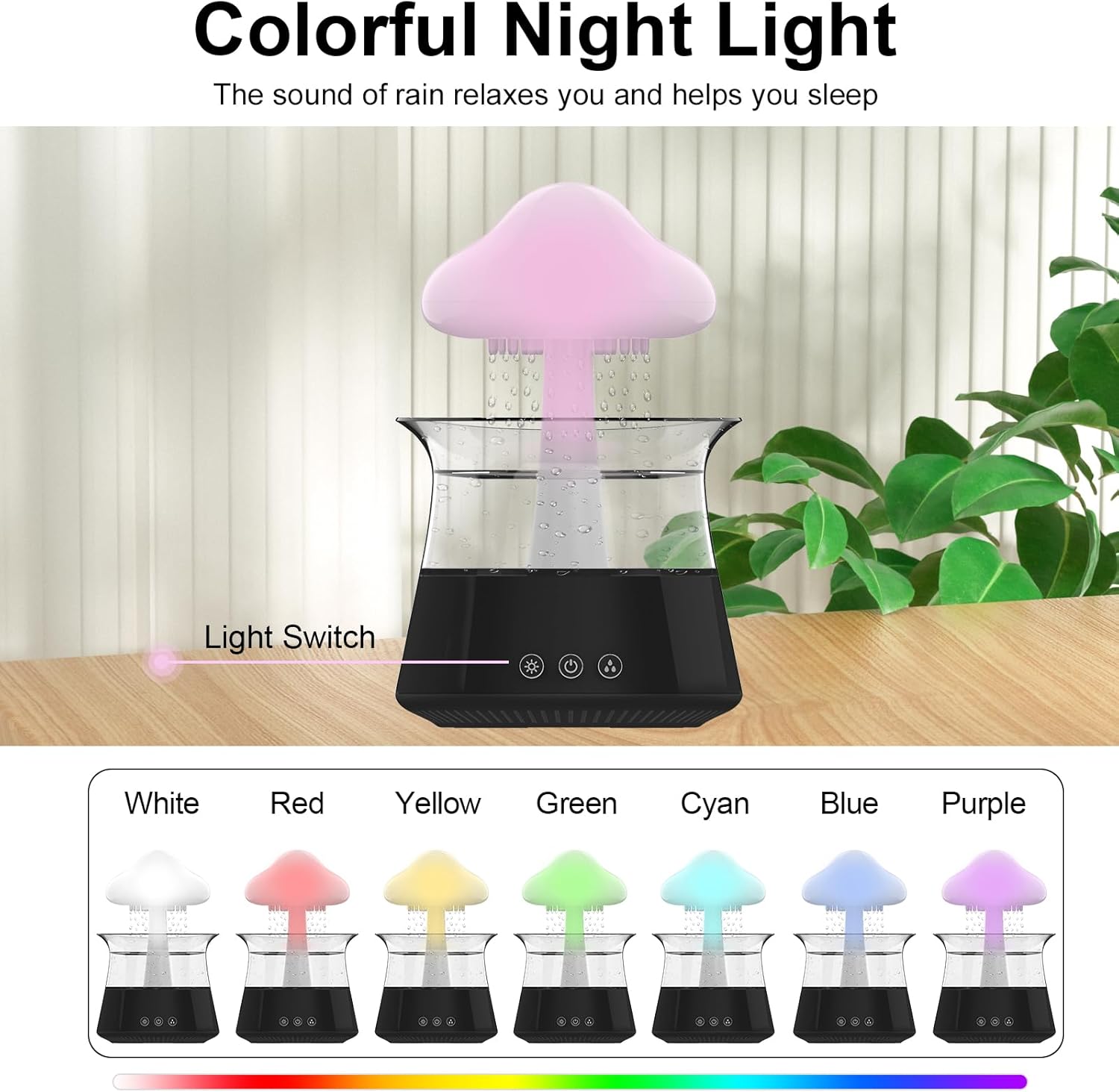 71oXL3ZCEL._AC_SL1500_.jpg Cloud Rain Humidifiers for Bedroom & Large Room - Essential Oil Diffuser with 7 Colors LED Lights - Whole House Coverage-Auto Shut-Off-It Can Work for Up to 8-10 Days with Full Water (06 Black) - Image 6