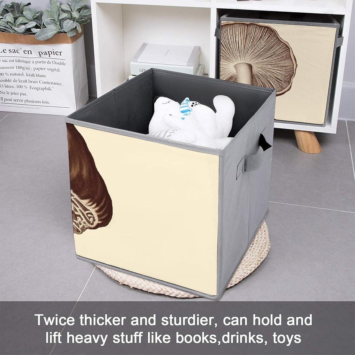 71oRFazbVuL._AC_SL1500_.jpg Vintage Mushrooms Drawing Printed Foldable Storage Box with Handle, Suitable for Organization, Wardrobe, Shelf, Office, Toys And Other Cube Organizers - Image 6