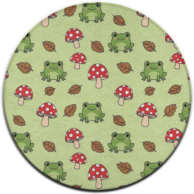 Soft Non-Slip Carpet Cartoon Mushroom Cute Green Frog Comfy Circular Rug Outdoor Rug Round Carpet Round Shower Stall Mat Office Chair Mat