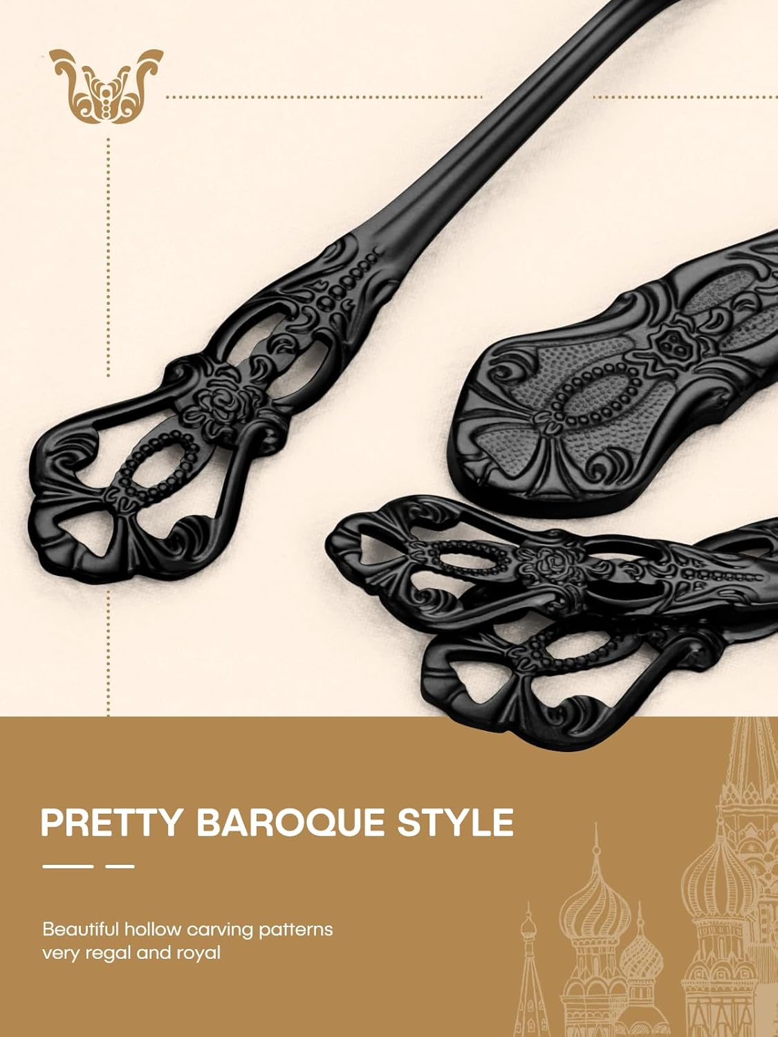 71qBVHJSSnL._AC_SL1500_.jpg Stapava 48 Pcs Black Silverware Set with Steak Knives, Gorgeous Retro Royal Silverware Set for 8, Stainless Steel Mirror Flatware Cutlery Set, Include Forks Spoons and Knives set, Dishwasher Safe - Image 2