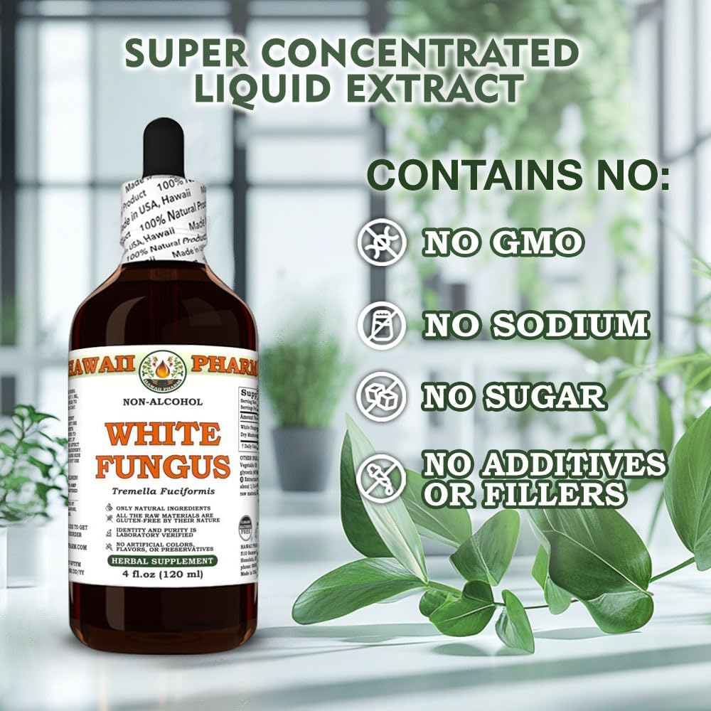 71rUEG2JnjL._AC_SL1000_.jpg White Fungus (Tremella Fuciformis) Dry Mushroom Glycerite, Made in Hawaii, All Natural, Vegan, Lab Tested Alcohol-Free Liquid Extract - 32 fl.oz - Image 4