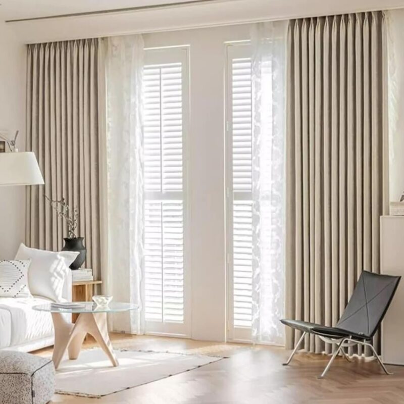 Curtains Backdrop Blackout Curtains Pattern Pack of 2 Light Khaki Solid Color with Embroidery Pattern Chenille 40" W x 72" H for Bedroom Living Room