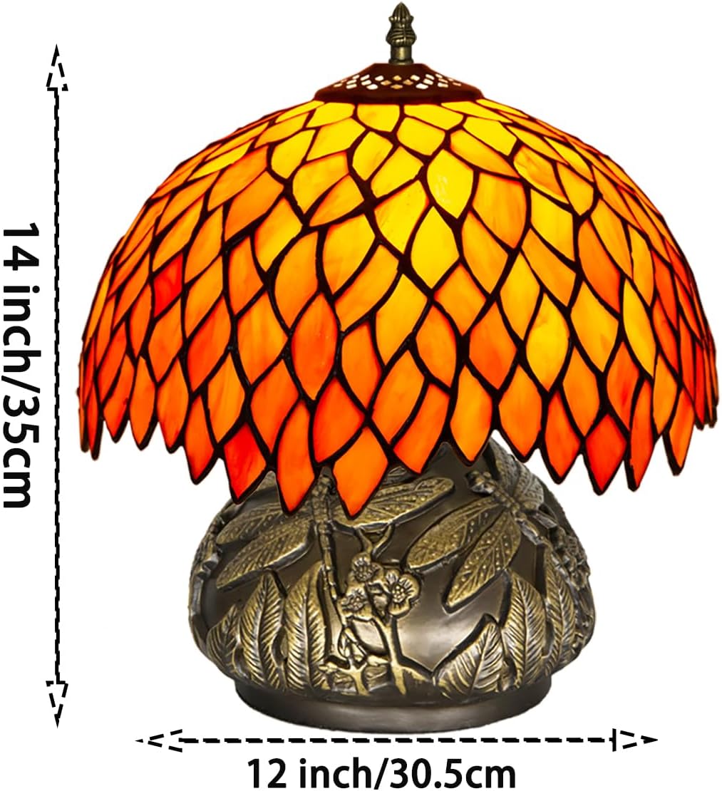 71s4tmHudoL._AC_SL1200_.jpg Tiffany Style Table Lamp,12x14 inches Stained Glass Lamp with Remote Control, Regulation Colors Temperature and Brightness,Orange Style Tiffany Mushroom Lamp for Bedside - Image 6